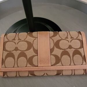 Coach Tan and Brown Signature Wallet